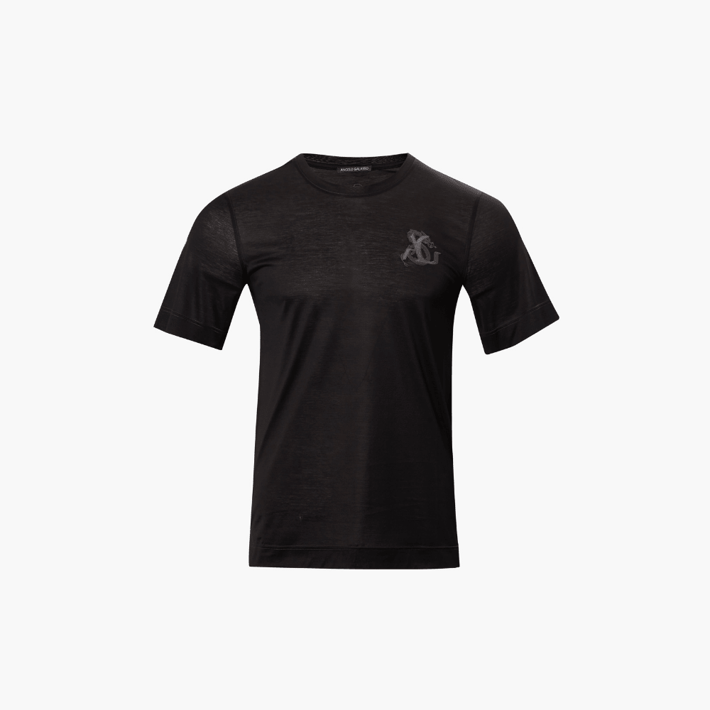 Black & Antracite Cotton AG Dragoon Logo T-Shirt - Angelo Galasso - Luxury Italian Menswear London