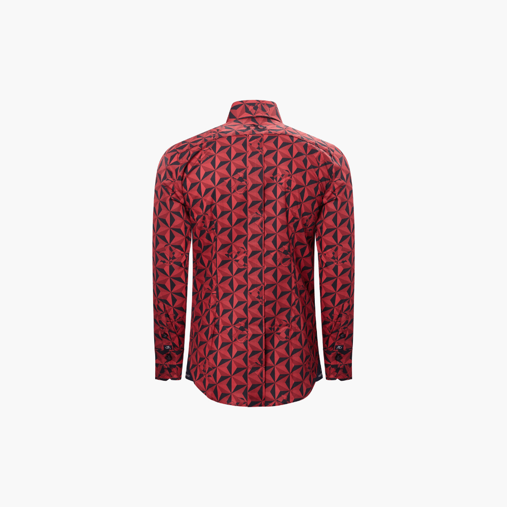 Red Geometric Print Corleone Shirt - Angelo Galasso - Luxury Italian Menswear London