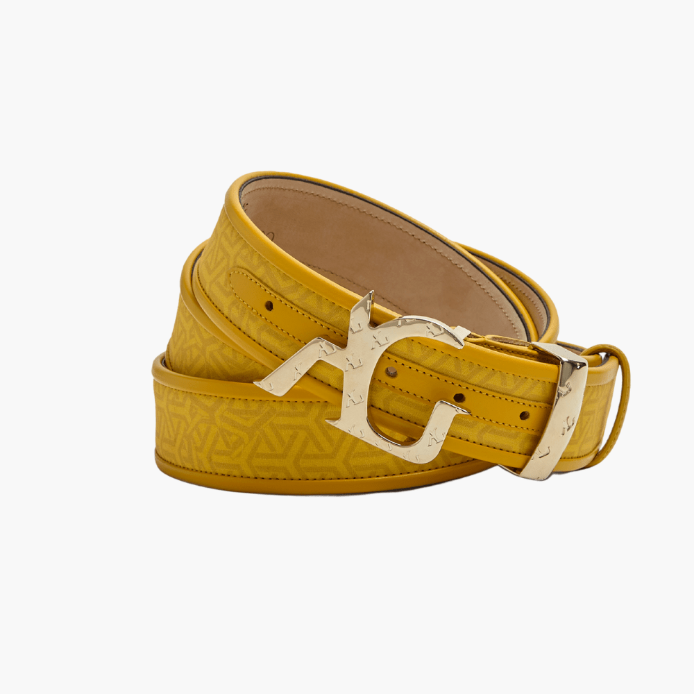 Yellow Geometric Printed Belt - Angelo Galasso - Luxury Italian Menswear London