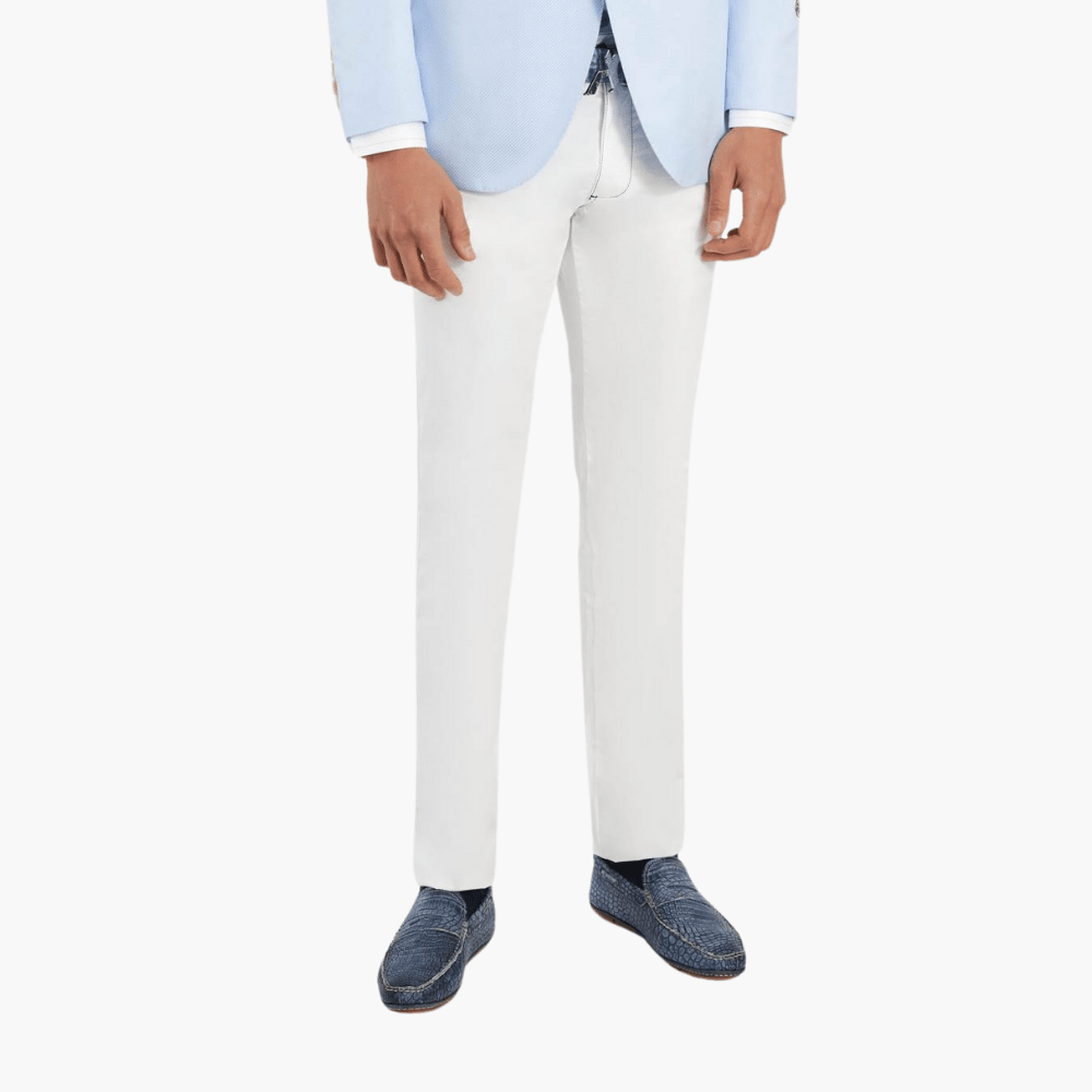 White & Blue Cotton Jeans with Shield - Angelo Galasso - Luxury Italian Menswear London