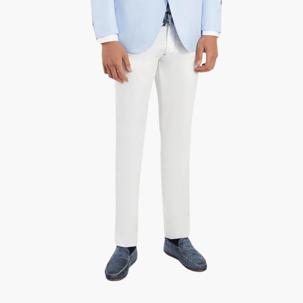 White & Blue Cotton Jeans with Shield - Z21MR0401F