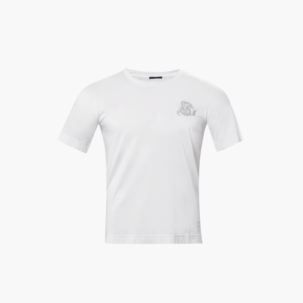White & Grey Cotton AG Dragoon Logo T-Shirt - Angelo Galasso - Luxury Italian Menswear London