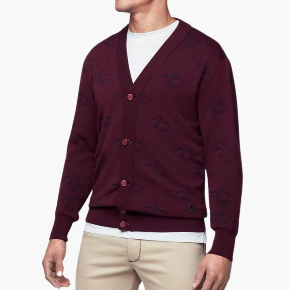 Burgundy Wool & Cashmere Monogram Cardigan -A21MR07001