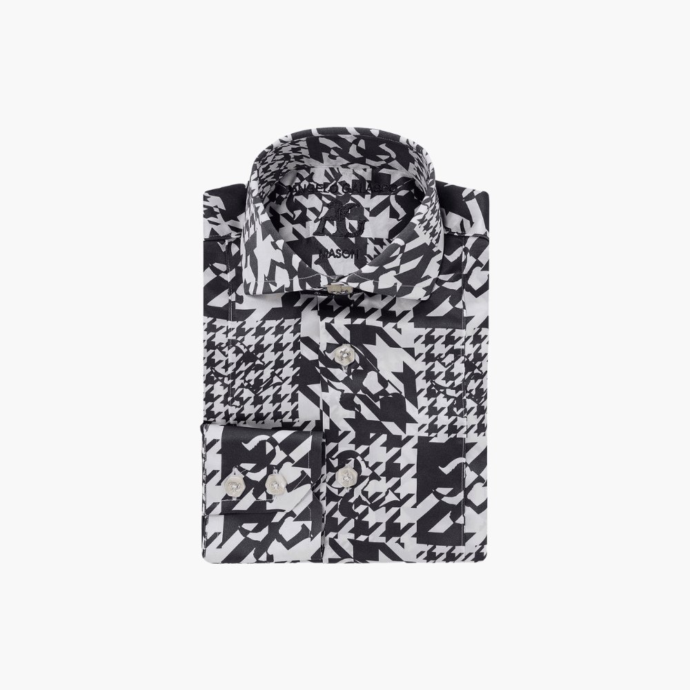 Grey Silk Houndstooth Mason Shirt - Angelo Galasso - Luxury Italian Menswear London