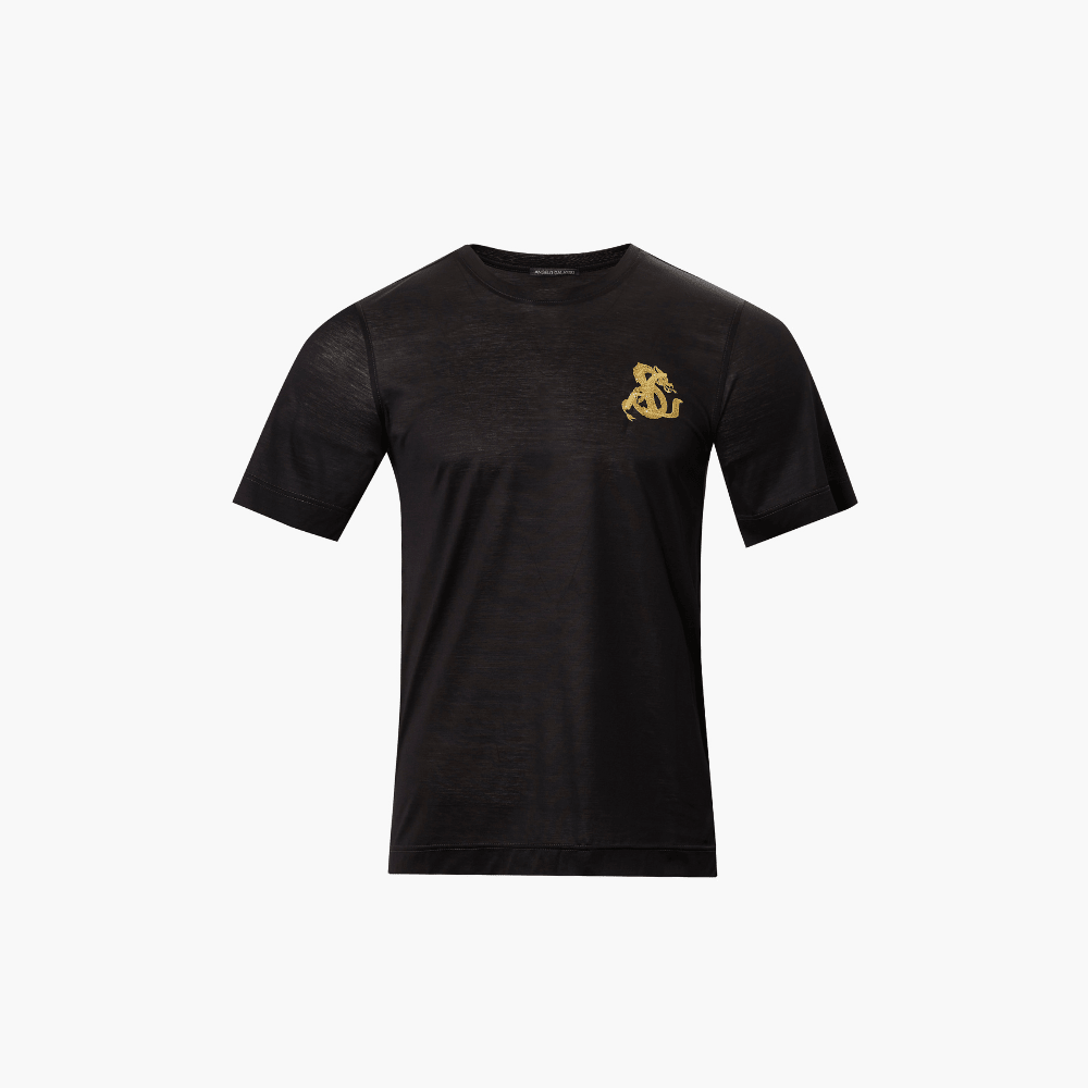 Black & Gold Cotton AG Dragoon Logo T-Shirt - Angelo Galasso - Luxury Italian Menswear London