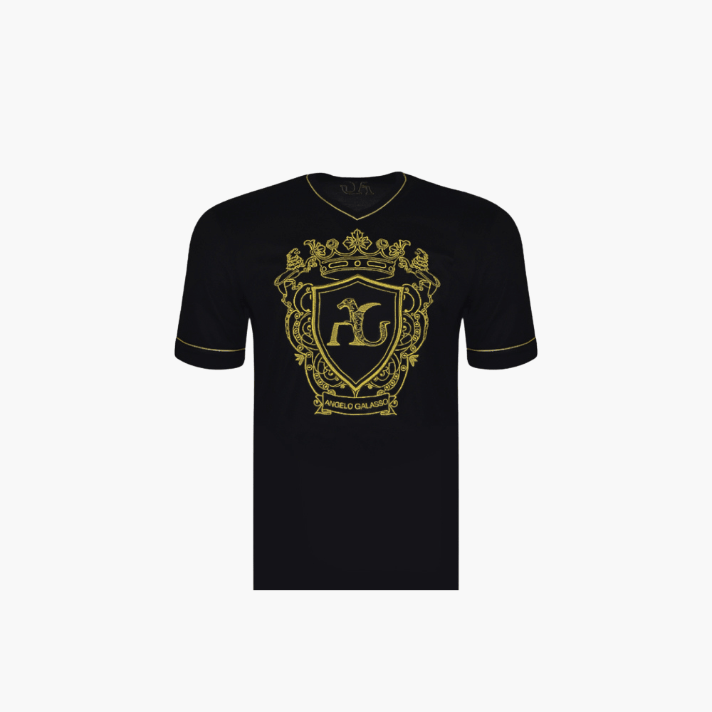 Black Araldica V-Neck T-Shirt - Angelo Galasso - Luxury Italian Menswear London