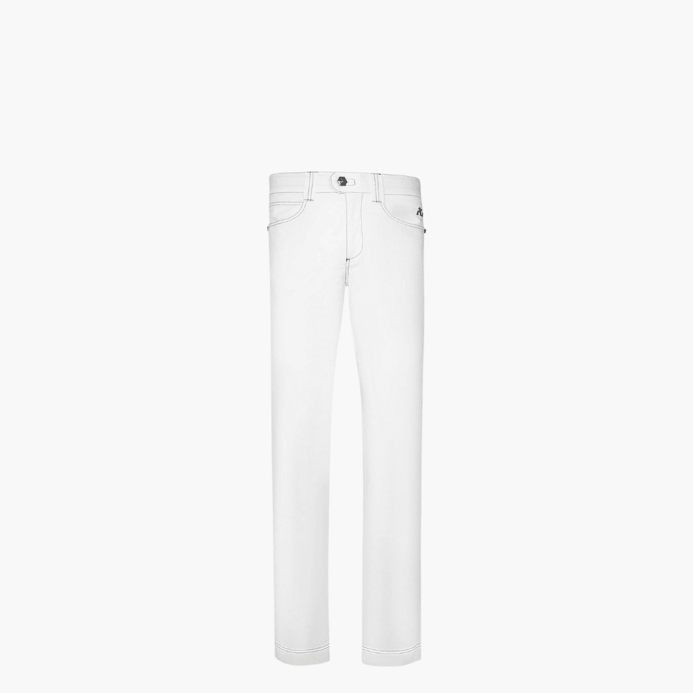 White & Blue Cotton Jeans with Hexagon Crest - Angelo Galasso - Luxury Italian Menswear London