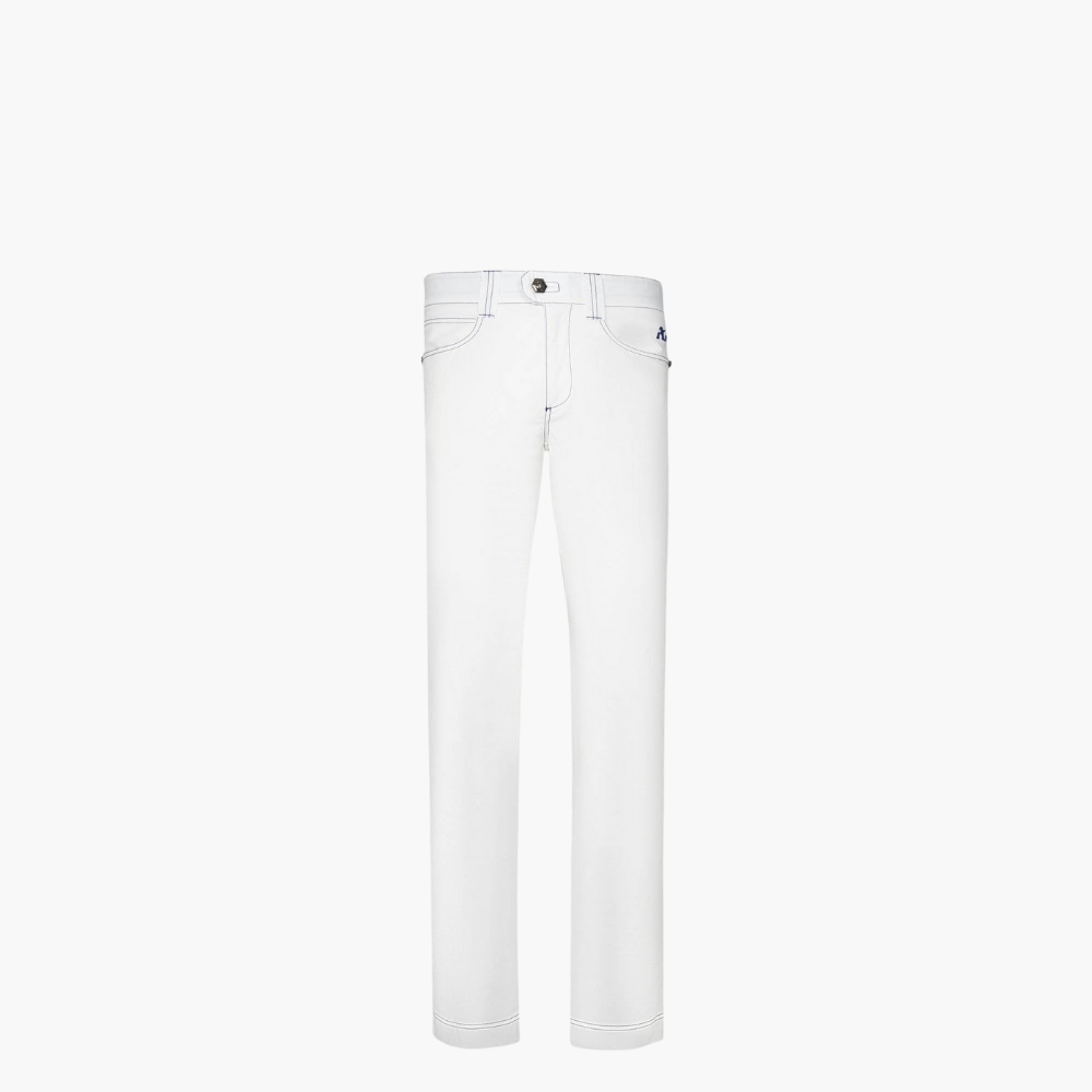 White & Blue Cotton Jeans with Hexagon Crest - Z21MR0406C