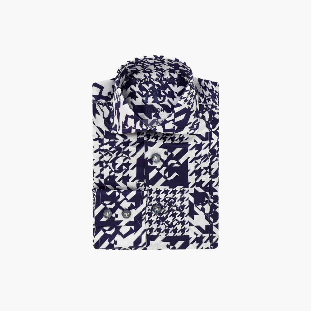 Blue Silk Houndstooth Mason Shirt
