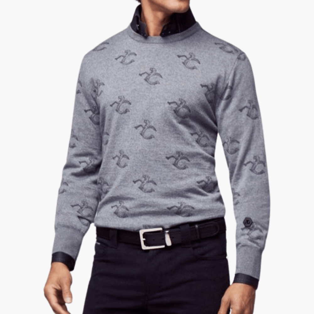 Grey Wool & Cashmere Monogram C-Neck - Angelo Galasso - Luxury Italian Menswear London