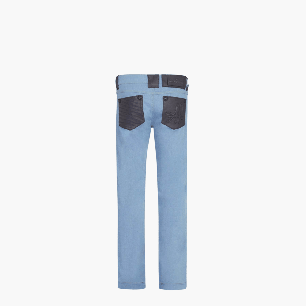 Light Blue Jeans with Leather Inserts - Angelo Galasso - Luxury Italian Menswear London