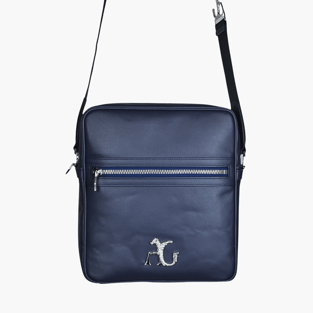 Blue Saffiano Leather Messenger Bag - Angelo Galasso - Luxury Italian Menswear London