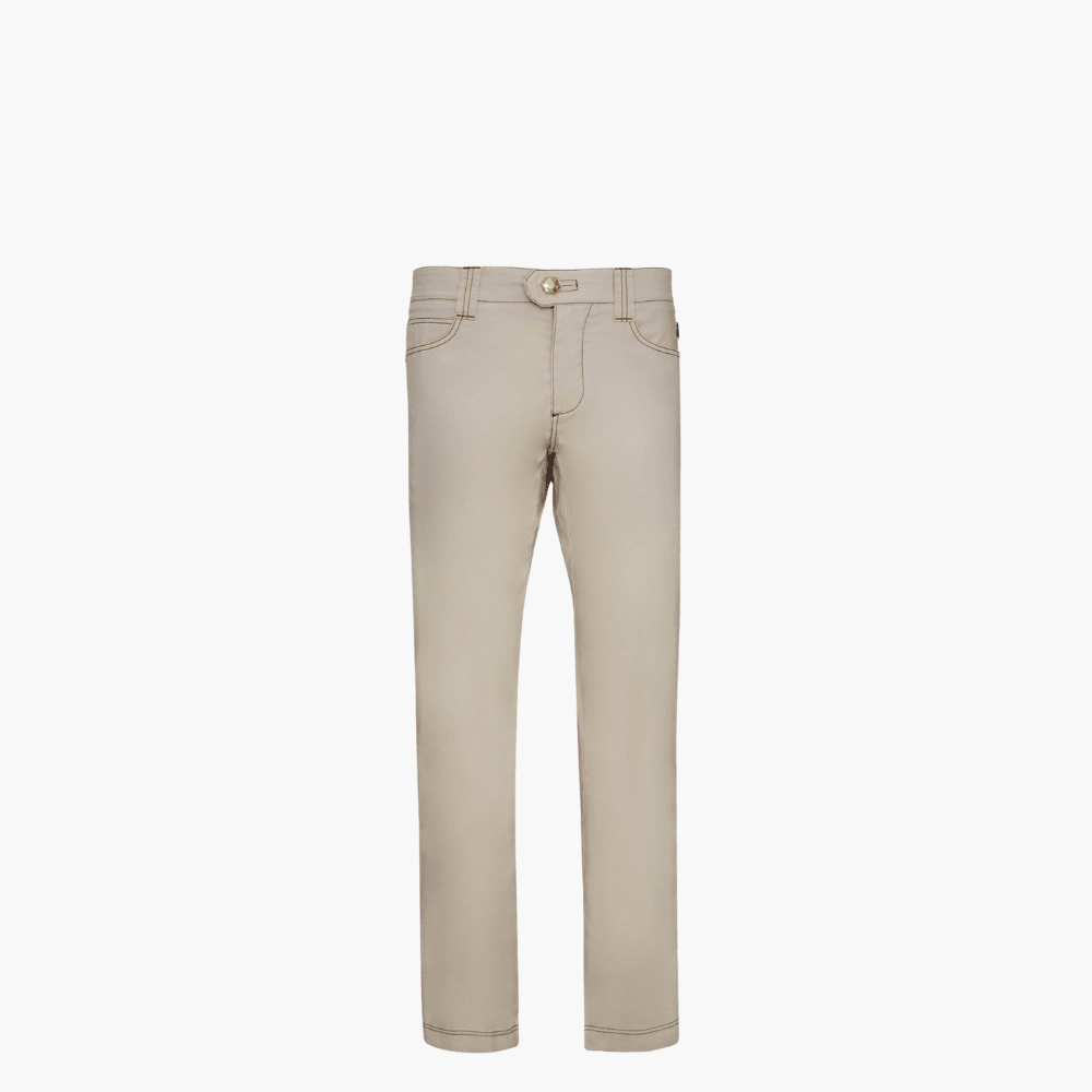 Beige & Gold Cotton Jeans with Shield - Angelo Galasso - Luxury Italian Menswear London