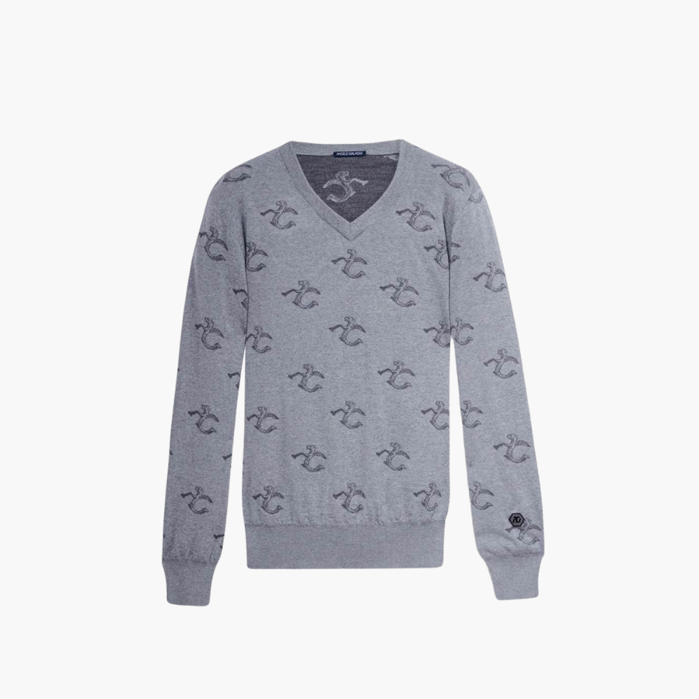 Grey Wool & Cashmere Monogram V-Neck - A11MR0709F