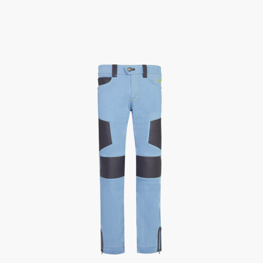 Light Blue Jeans with Leather Inserts - 20SJJNS09