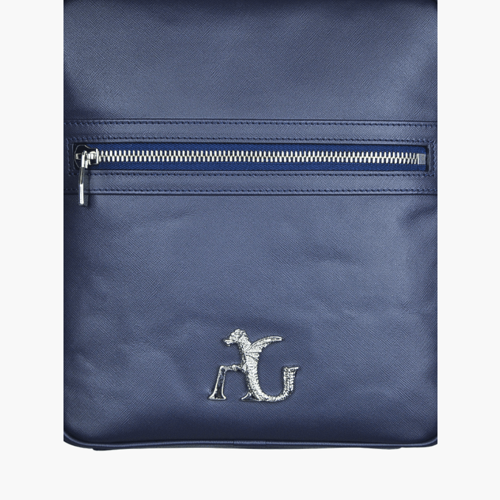 Blue Saffiano Leather Messenger Bag - Angelo Galasso - Luxury Italian Menswear London