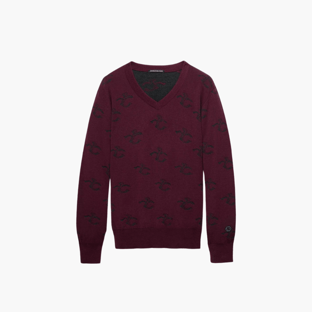 Burgundy Wool & Cashmere Monogram V-Neck - Angelo Galasso - Luxury Italian Menswear London