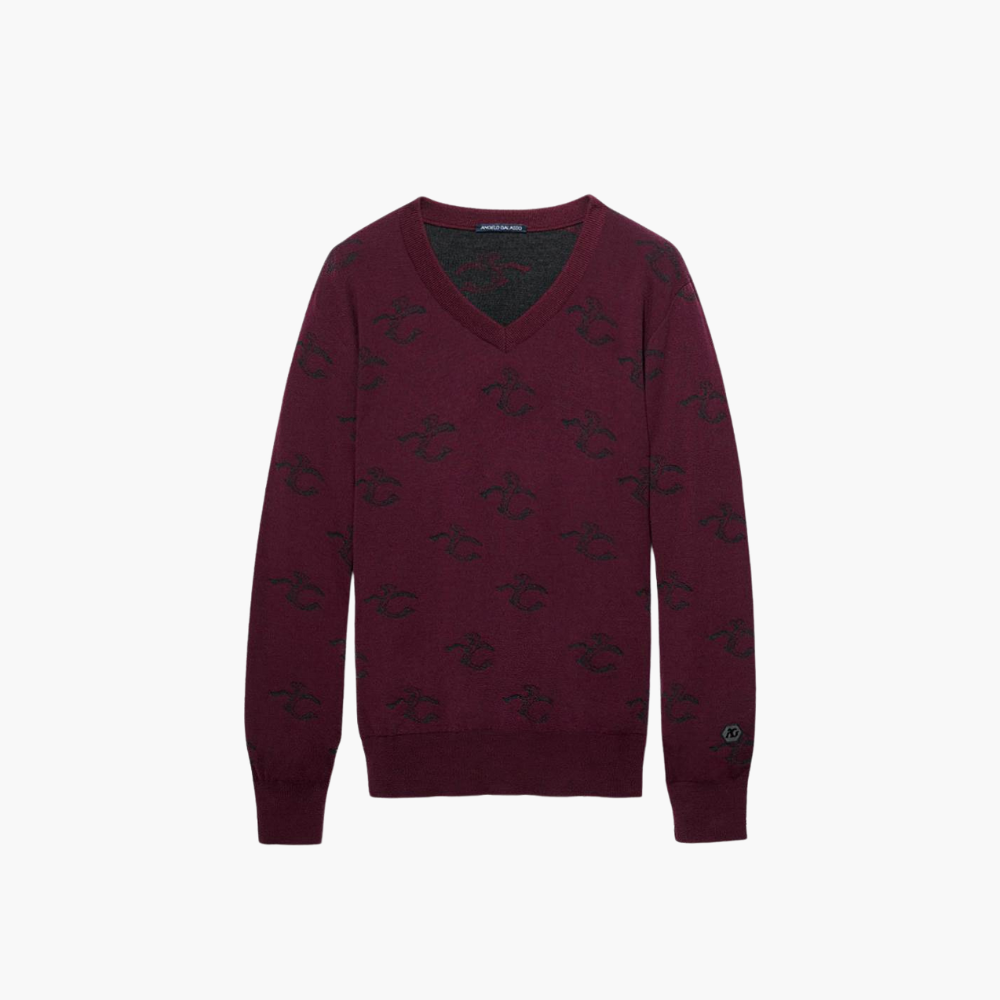 Burgundy Wool & Cashmere Monogram V-Neck - A11MR0709F