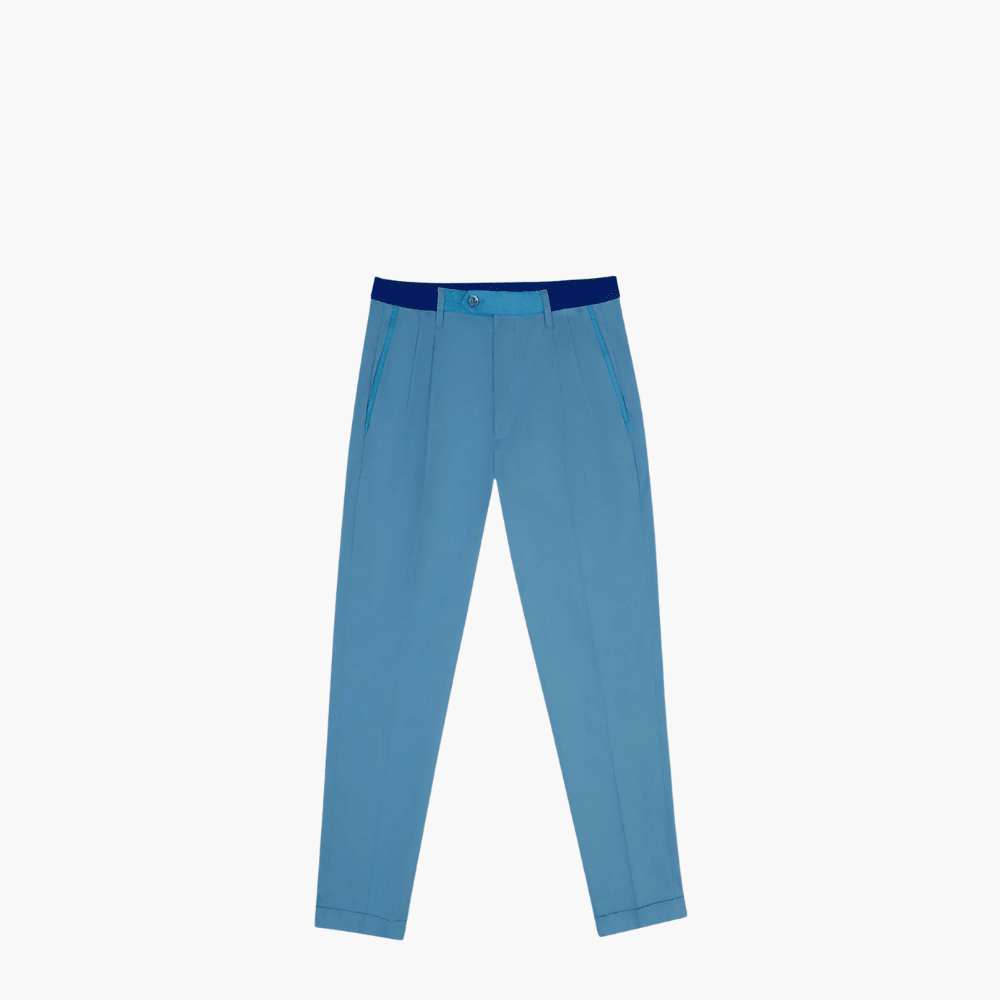 Light Blue Double Pleat Chinos - Angelo Galasso - Luxury Italian Menswear London