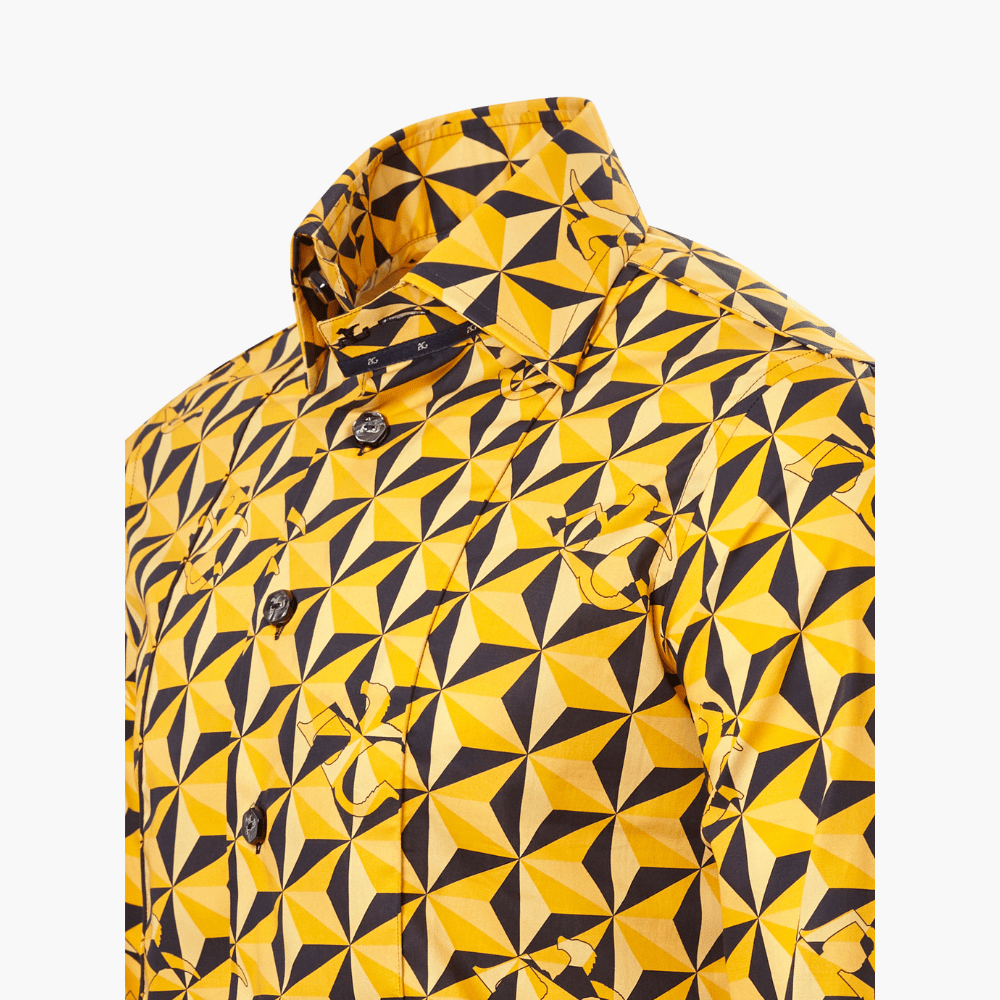 Yellow Geometric Print Corleone Shirt - Angelo Galasso - Luxury Italian Menswear London