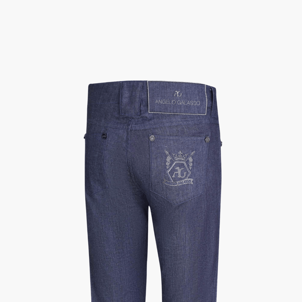 Blue & Silver Cotton Jeans with Hexagon Crest - Angelo Galasso - Luxury Italian Menswear London