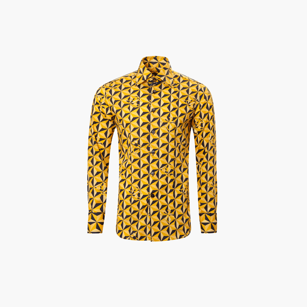 Yellow Geometric Print Corleone Shirt - Angelo Galasso - Luxury Italian Menswear London
