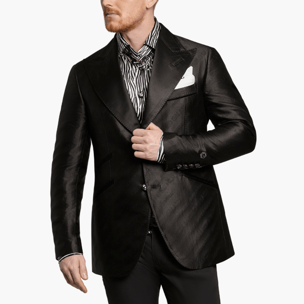 Black AG Monogram Evening Blazer - Angelo Galasso - Luxury Italian Menswear London