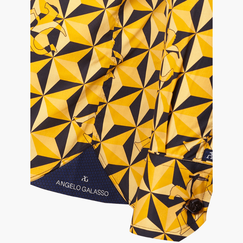 Yellow Geometric Print Corleone Shirt - Angelo Galasso - Luxury Italian Menswear London
