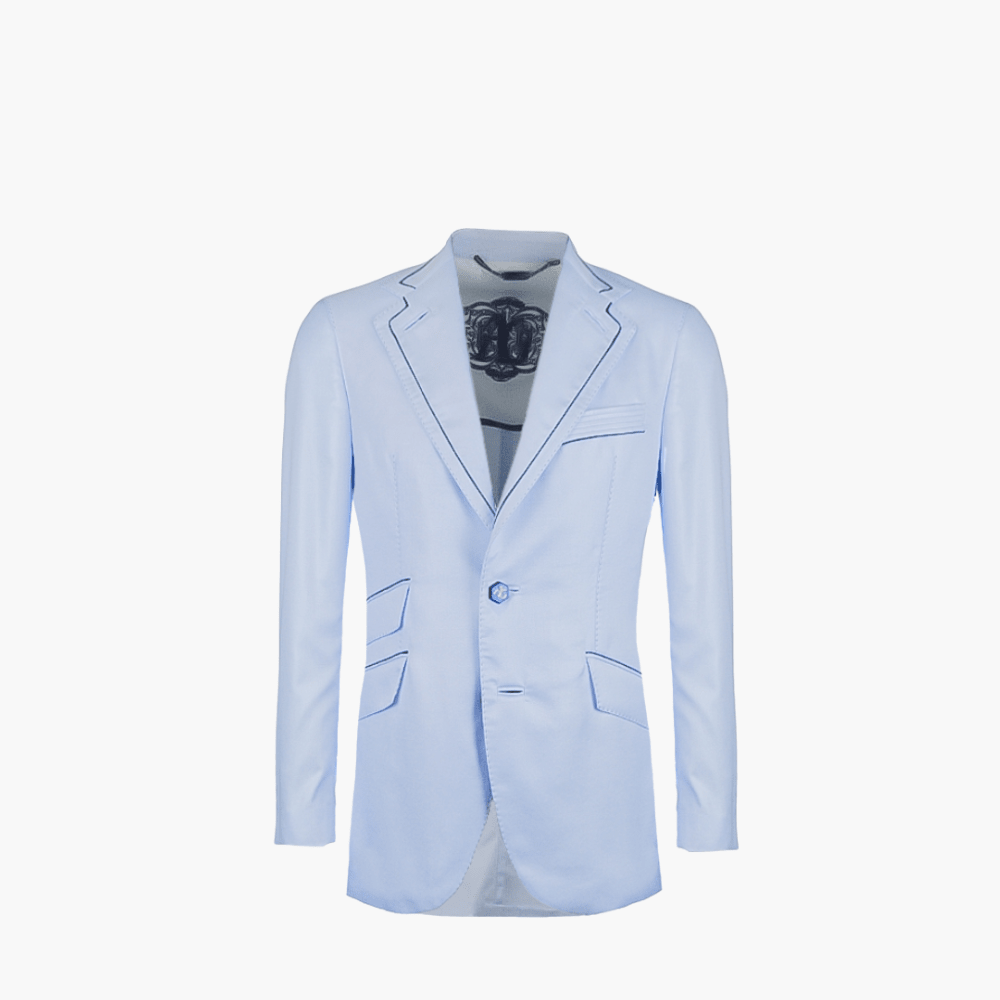 Light Blue Breasted Blazer With Piping - Angelo Galasso - Luxury Italian Menswear London