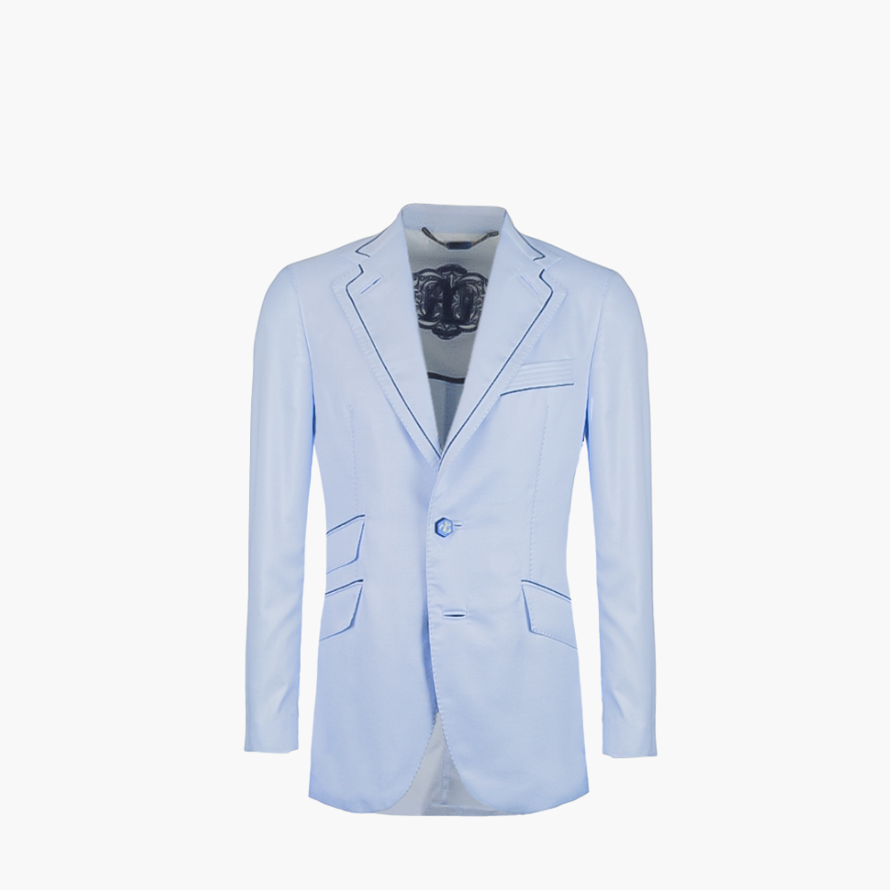 Light Blue Breasted Blazer With Piping