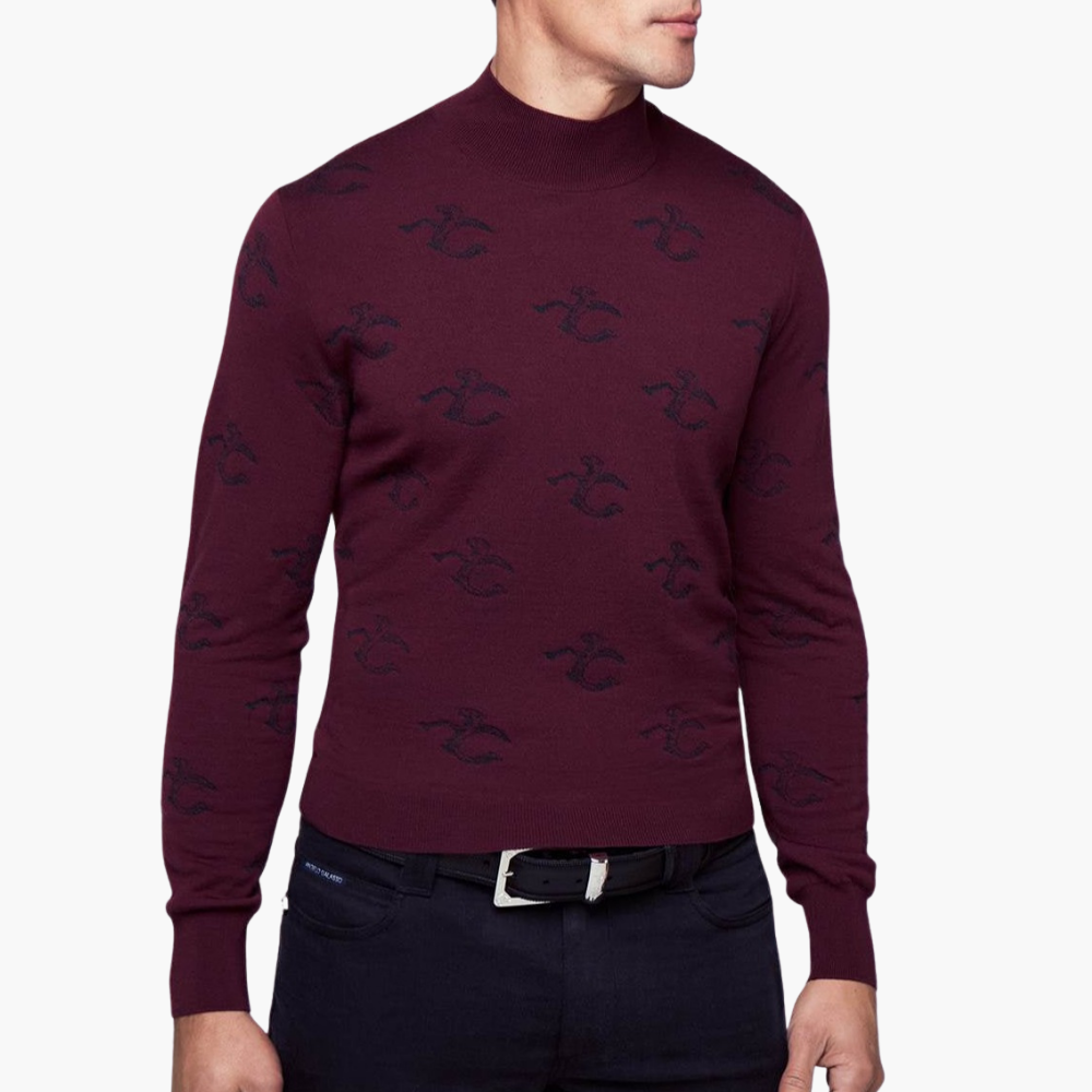 Burgundy Wool & Cashmere Monogram Turtle Neck - A21MR07002