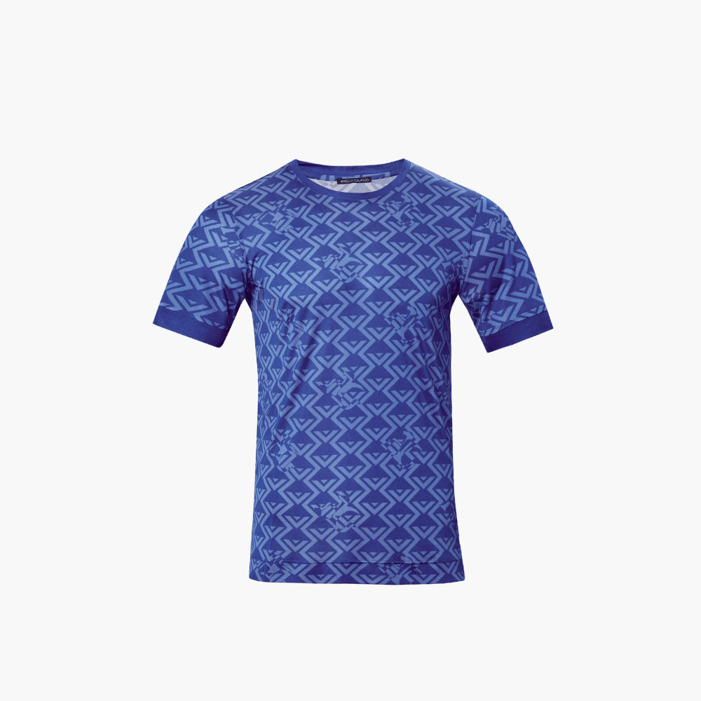 Royal Blue Silk Optical T-Shirt - Angelo Galasso - Luxury Italian Menswear London