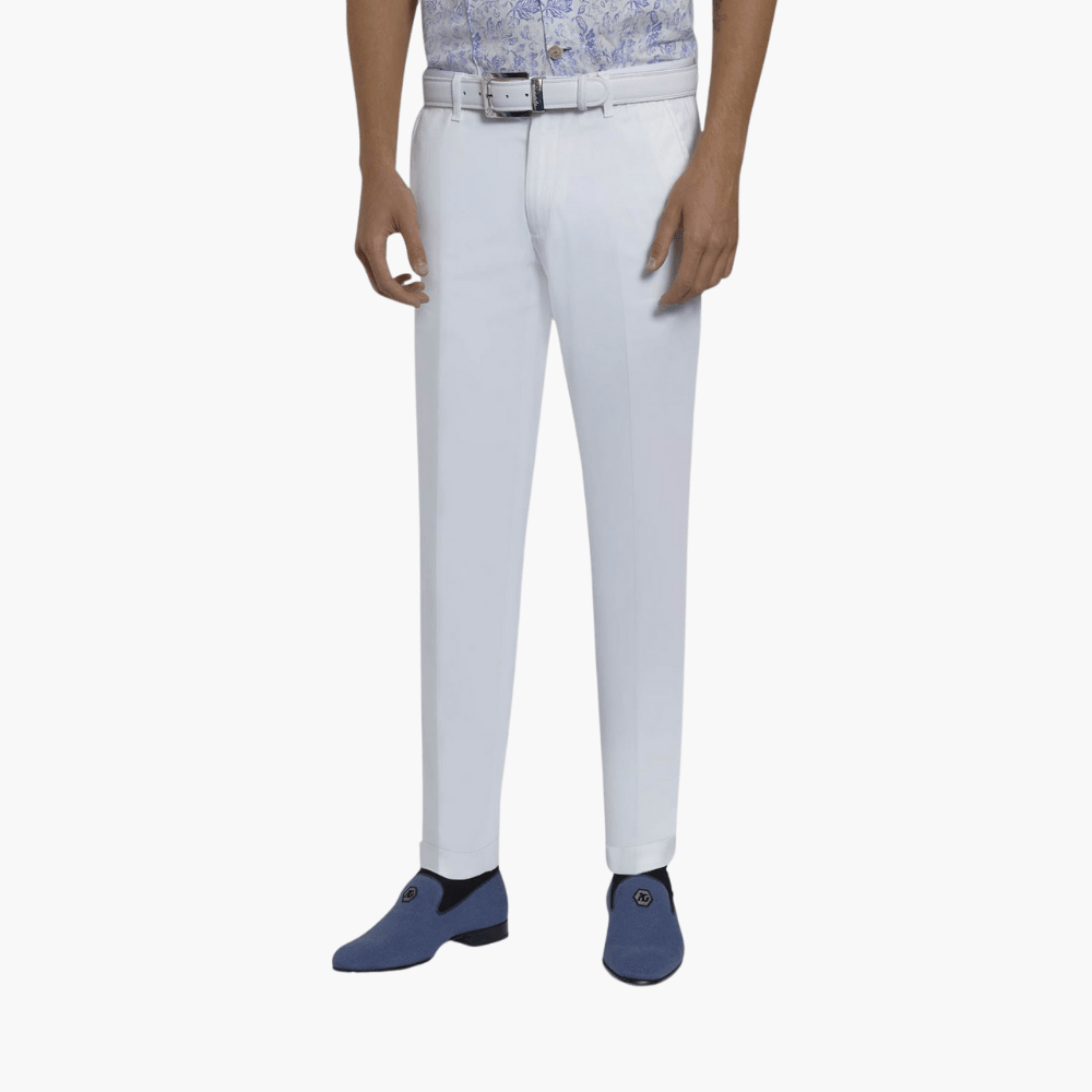 White Regular Chinos - Angelo Galasso - Luxury Italian Menswear London