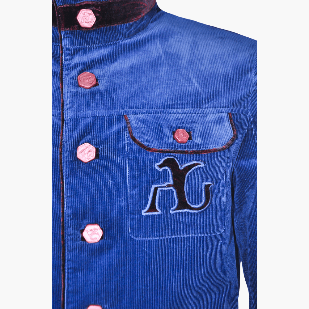 Blue Corduroy Sahariana Jacket - Angelo Galasso - Luxury Italian Menswear London
