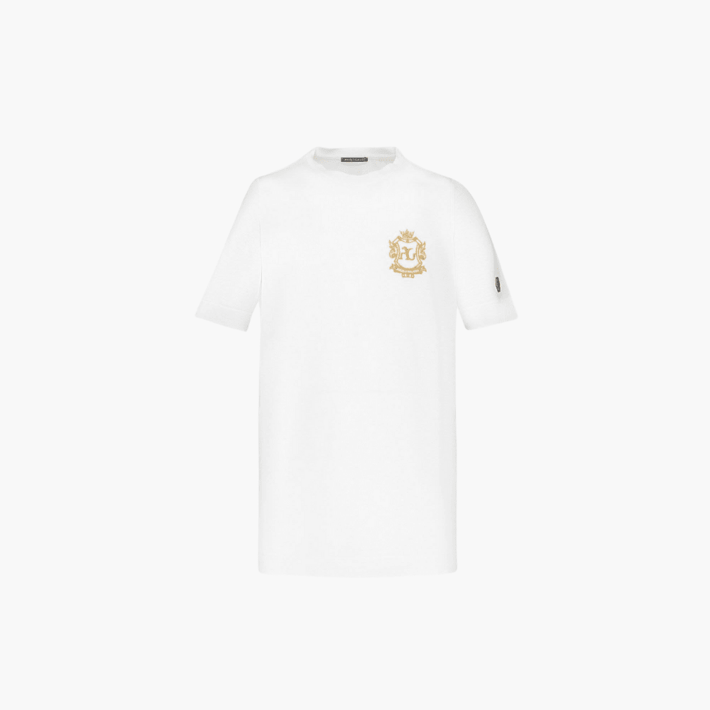 White & Gold Cotton Shield T-Shirt - Angelo Galasso - Luxury Italian Menswear London