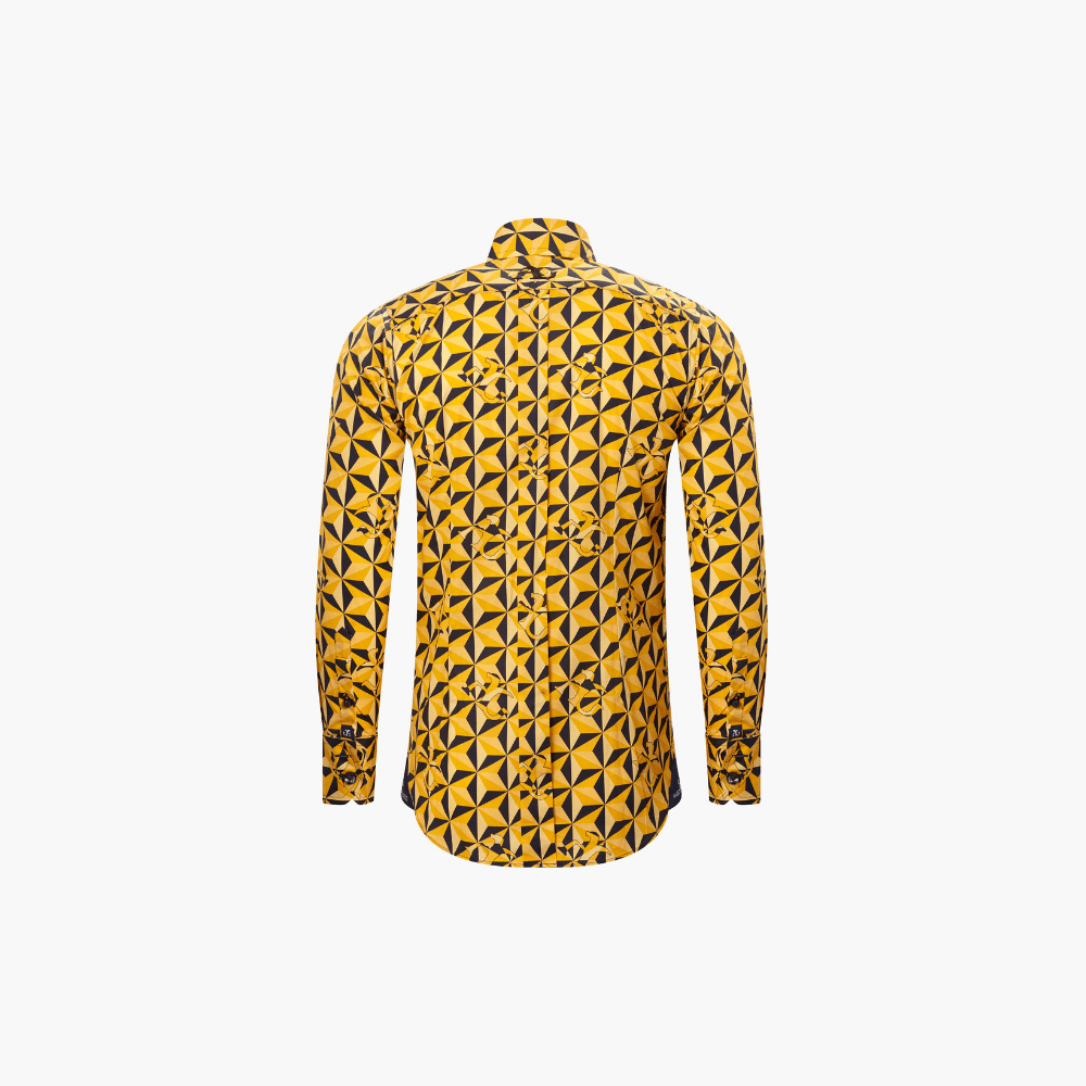 Yellow Geometric Print Corleone Shirt - Angelo Galasso - Luxury Italian Menswear London
