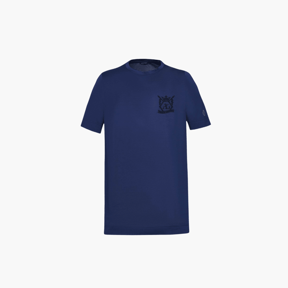 Blue & Black Cotton T-Shirt with Hexagon Crest - Angelo Galasso - Luxury Italian Menswear London