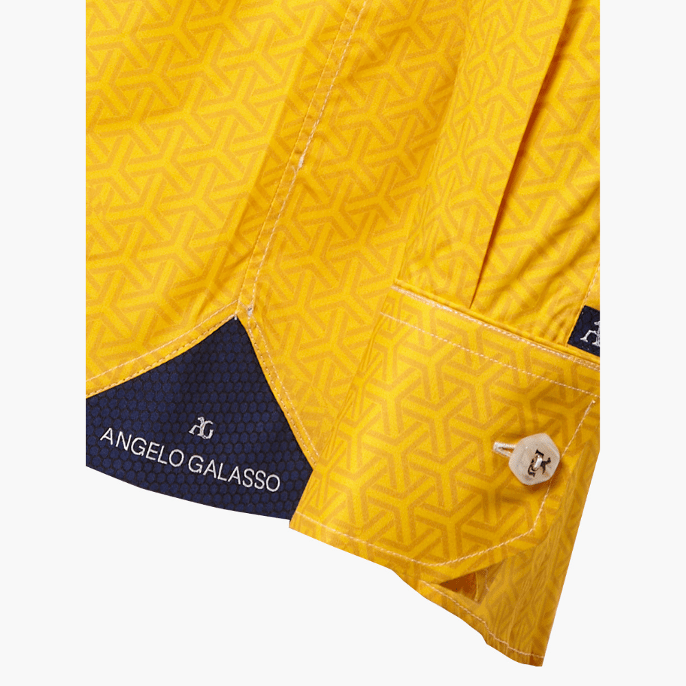Yellow Cotton Diamond AG Print Italia Shirt - Angelo Galasso - Luxury Italian Menswear London