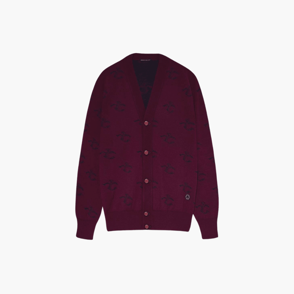 Burgundy Wool & Cashmere Monogram Cardigan - Angelo Galasso - Luxury Italian Menswear London