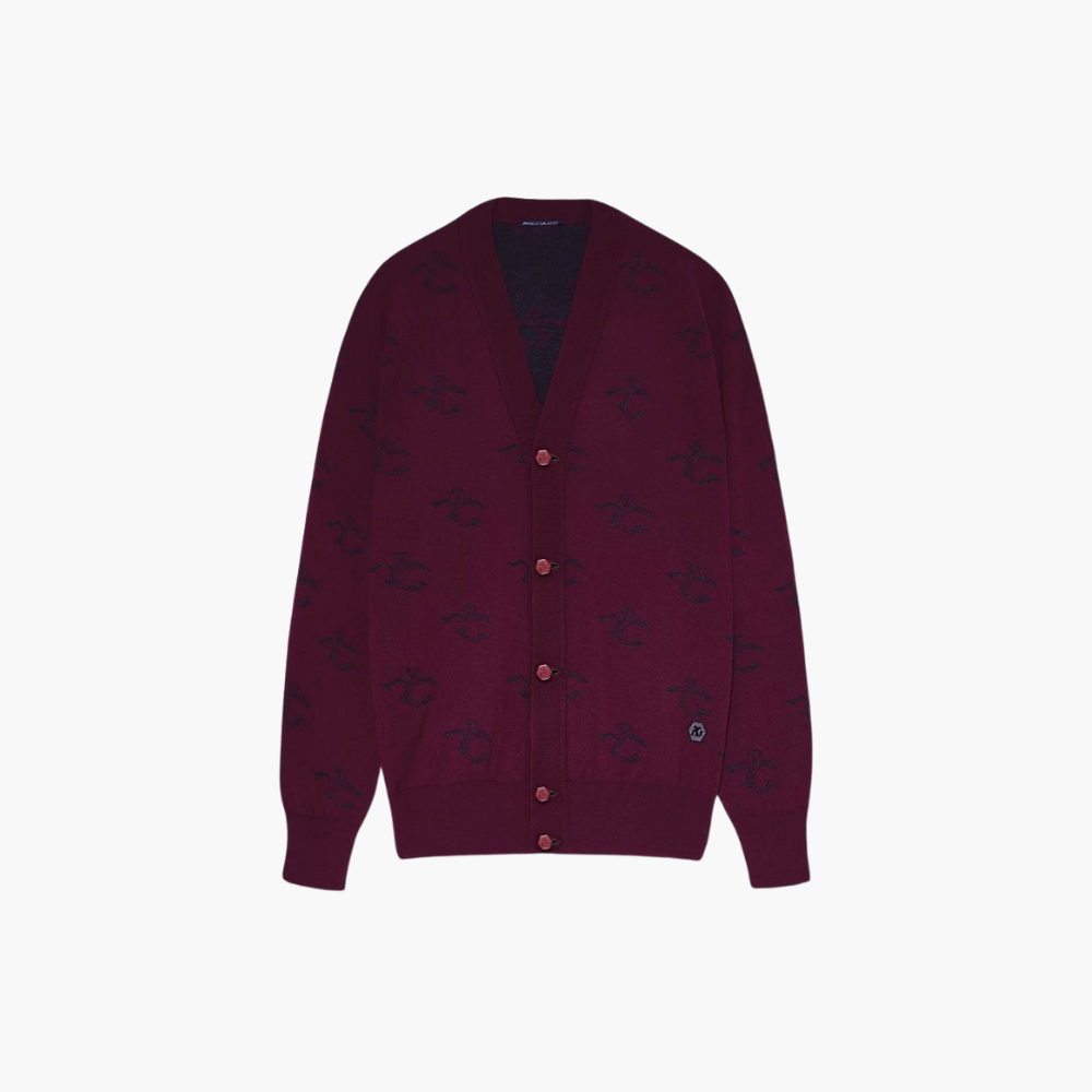 Burgundy Wool & Cashmere Monogram Cardigan -A21MR07001