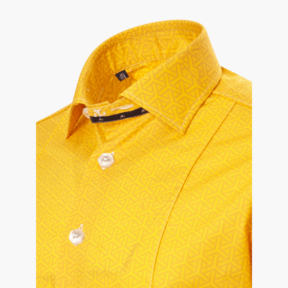 Yellow Cotton Diamond AG Print Italia Shirt - Angelo Galasso - Luxury Italian Menswear London