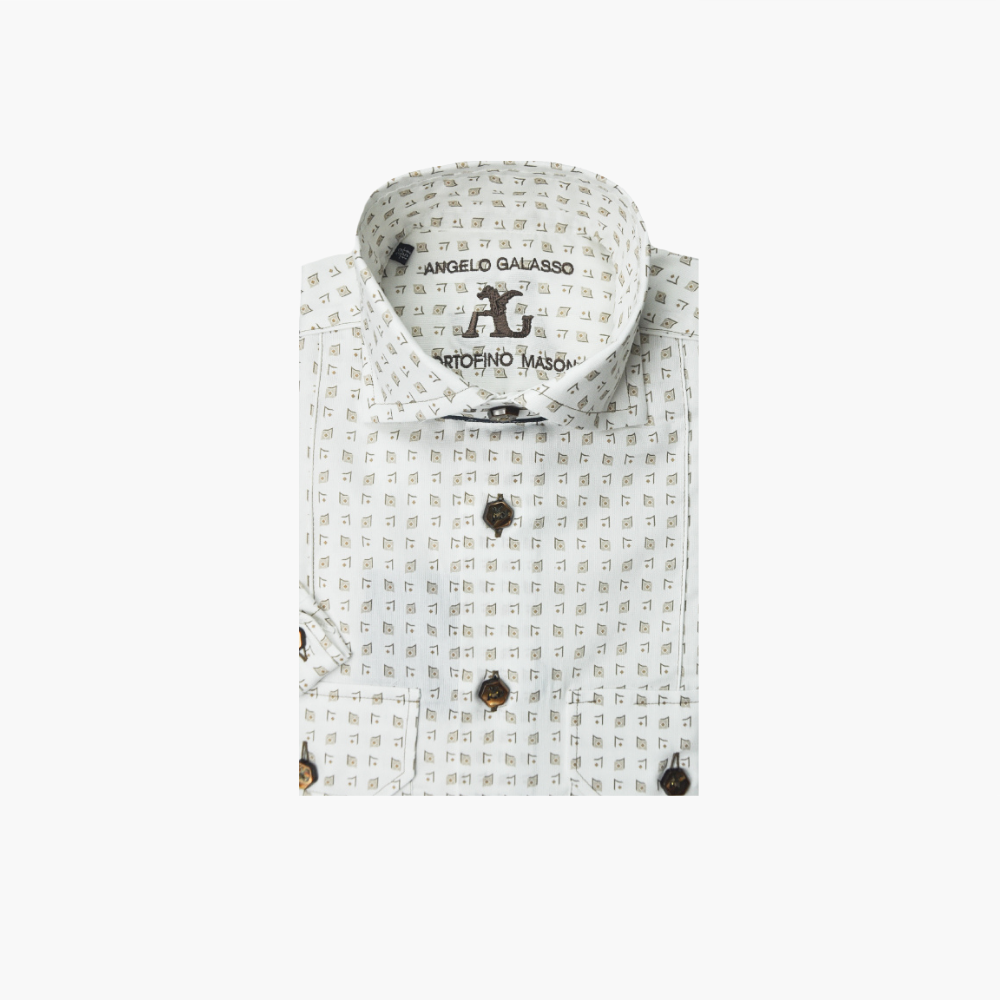 Beige & White Match Point Short Sleeves Portofino/Mason Shirt - AG24W1HAS10