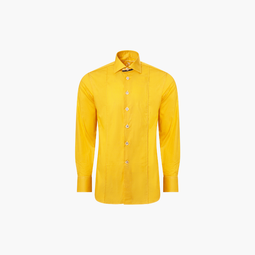 Yellow Cotton Diamond AG Print Italia Shirt - Angelo Galasso - Luxury Italian Menswear London