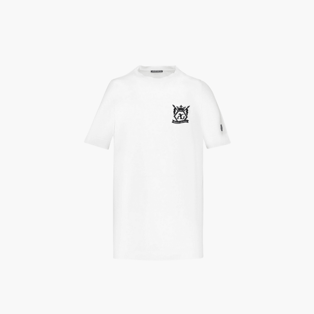 White & Black Cotton T-Shirt with Hexagon Crest - Angelo Galasso - Luxury Italian Menswear London