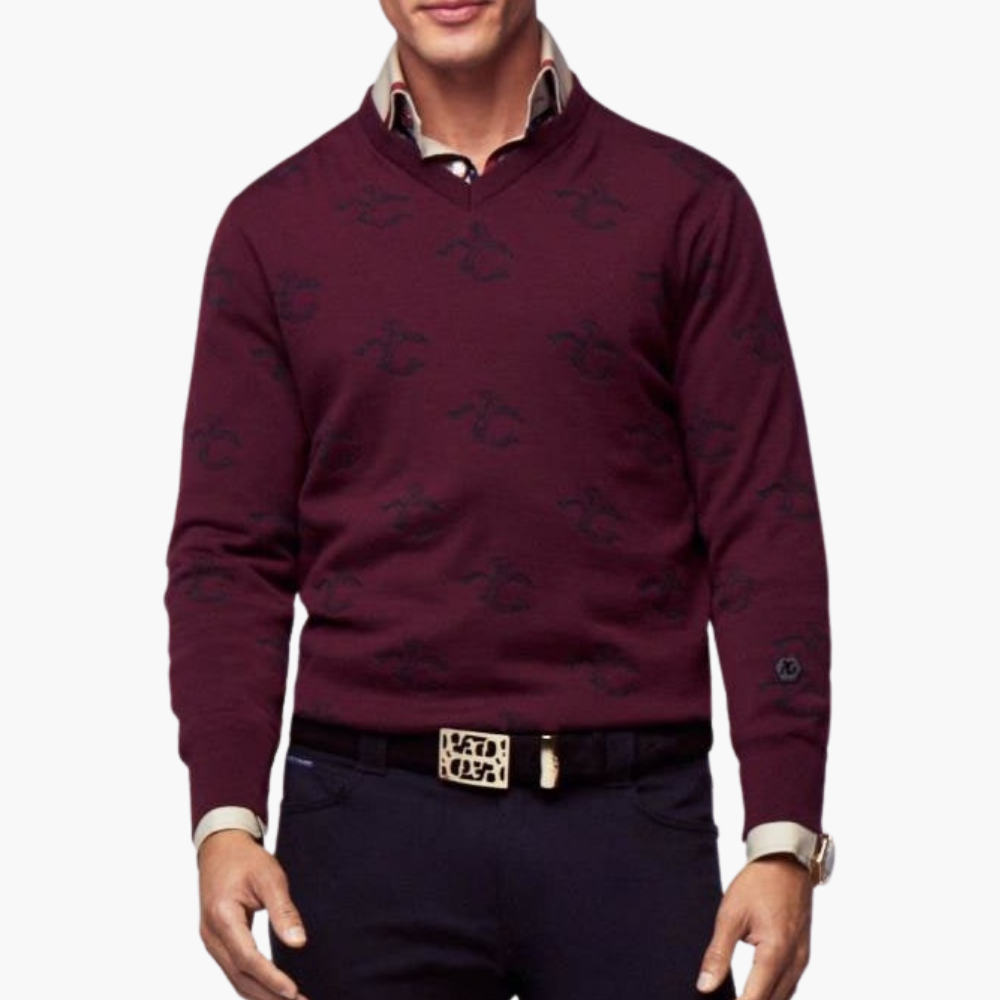 Burgundy Wool & Cashmere Monogram V-Neck - A11MR0709F