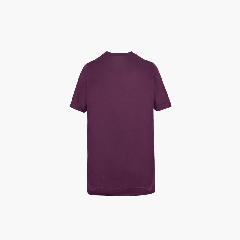 Burgundy & Blue Cotton T-Shirt with Hexagon Crest - Angelo Galasso - Luxury Italian Menswear London