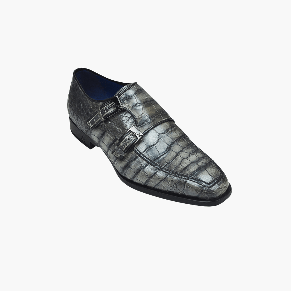 Grey Crocodile Double Monkstraps - Angelo Galasso - Luxury Italian Menswear London