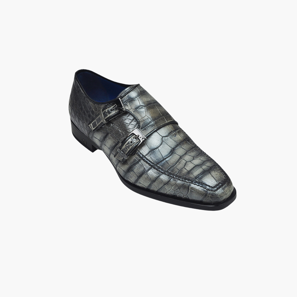 Grey Crocodile Double Monkstraps