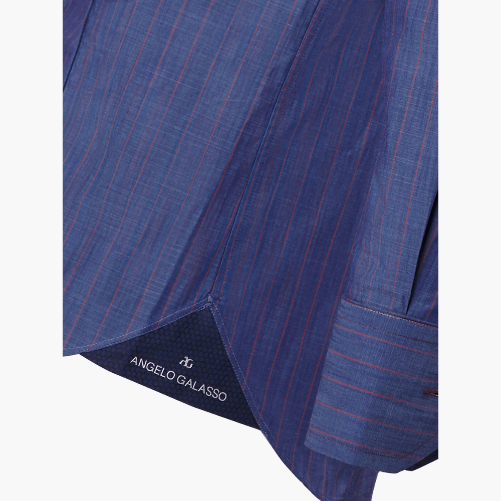 Blue & Red Pinstripe Mason Shirt - Angelo Galasso - Luxury Italian Menswear London