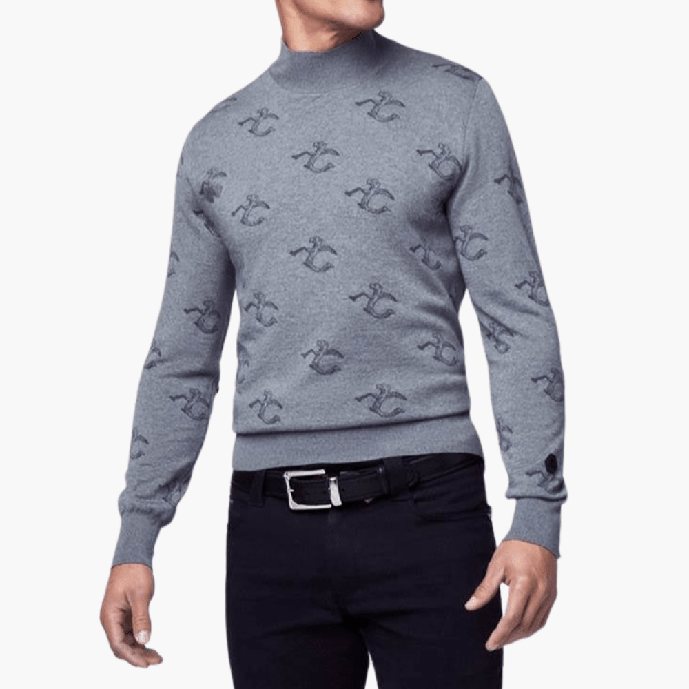 Grey Wool & Cashmere Monogram Turtle Neck - Angelo Galasso - Luxury Italian Menswear London